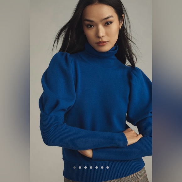 Anthropologie The Aurora Puff-Sleeve Turtleneck Sweater by Maeve Turquoise small - Picture 1 of 8
